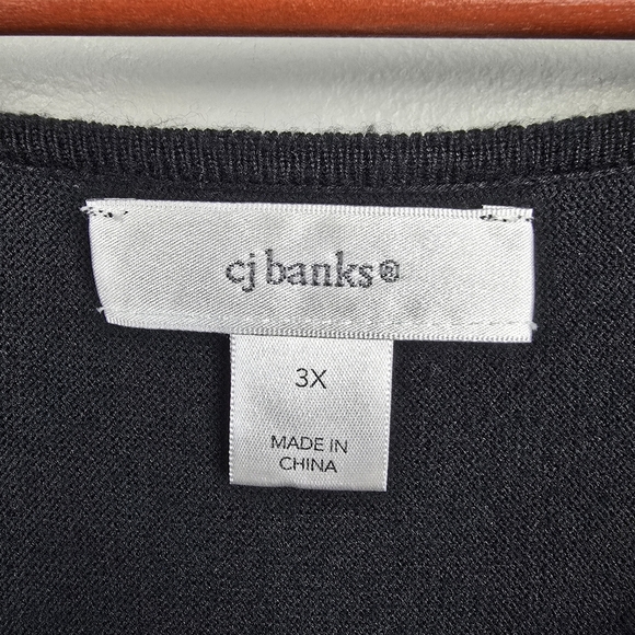 CJ BANKS 3/4 Sleeve Tunic Top Front Tie Black Women Plus Sixe 3X Stretchy Modest - Picture 5 of 10